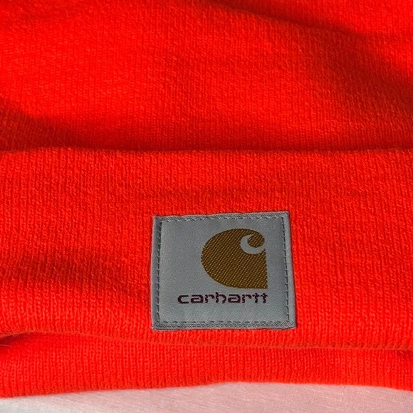 🟧NEW Two Carhartt Neon Orange Knit Beanies Hat A18 Cuffed Acrylic Watch Cap🟧 - Picture 3 of 9